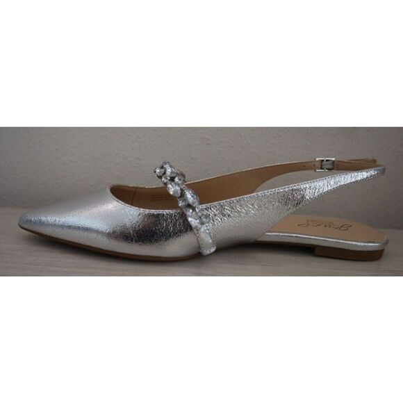 Jewel Badgley Mischka Women Sz 8.5 Silver Bambi Pointed Toe Slingback Flats - Picture 7 of 11